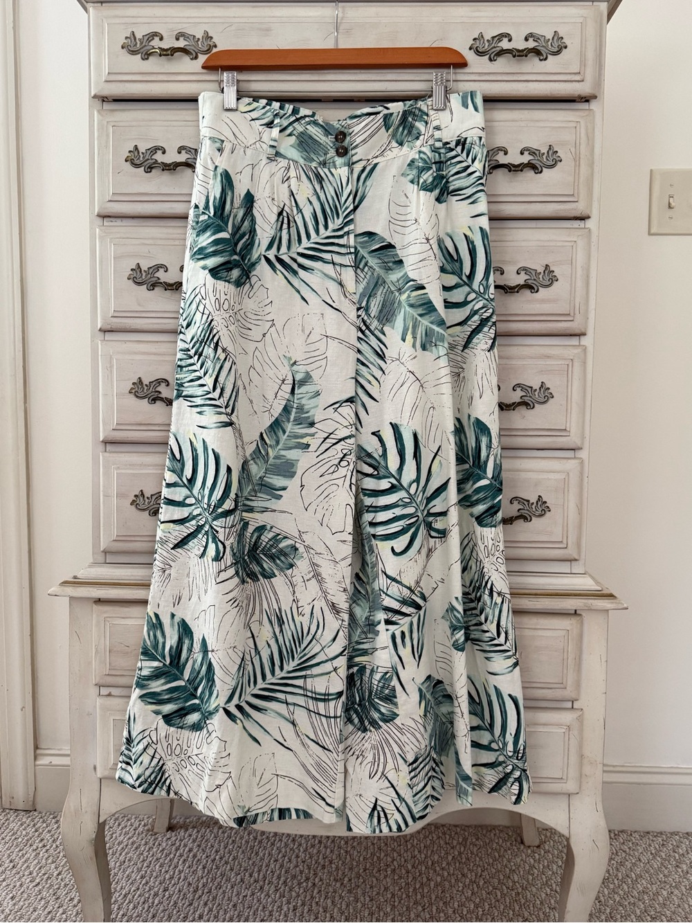 The Limited Cream Maxi Skirt with Green Leaf Print